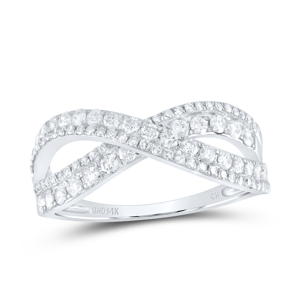 14kt White Gold Womens Round Diamond Crossover Band Ring 3/4 Cttw