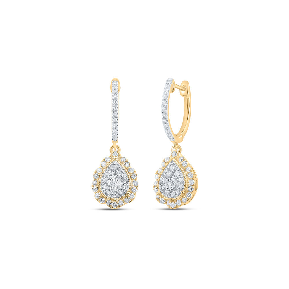 10kt Yellow Gold Womens Round Diamond Hoop Dangle Earrings 1/2 Cttw