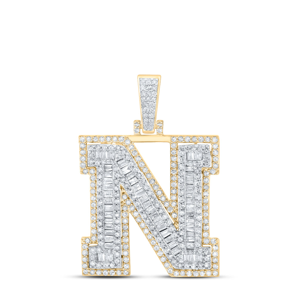 10kt Yellow Gold Mens Baguette Diamond N Initial Letter Charm Pendant 1 Cttw