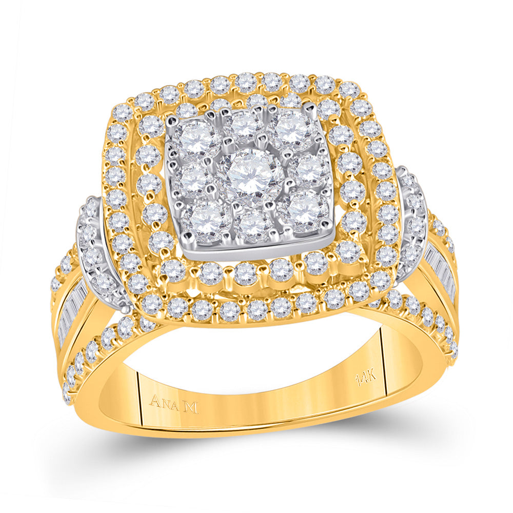 14kt Two-tone Gold Womens Round Diamond Square Cluster Ring 2-1/4 Cttw