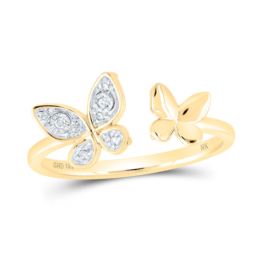 10kt Yellow Gold Womens Round Diamond Butterfly Ring .03 Cttw