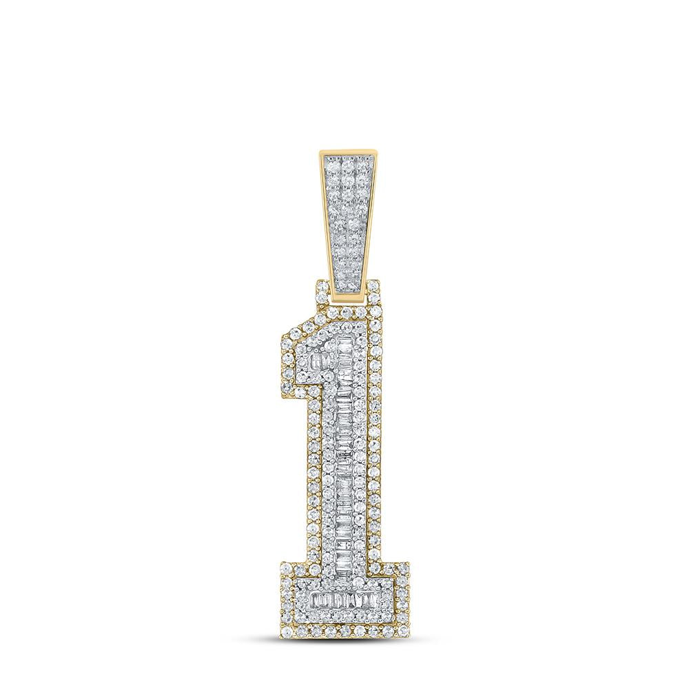 10kt Two-tone Gold Mens Baguette Diamond Number 1 Charm Pendant 1 Cttw