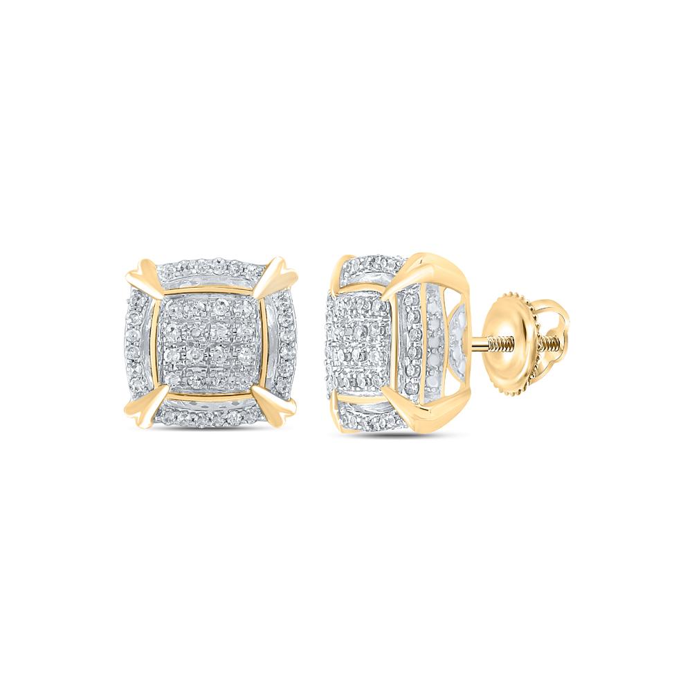 10kt Yellow Gold Mens Round Diamond Square Earrings 1/4 Cttw