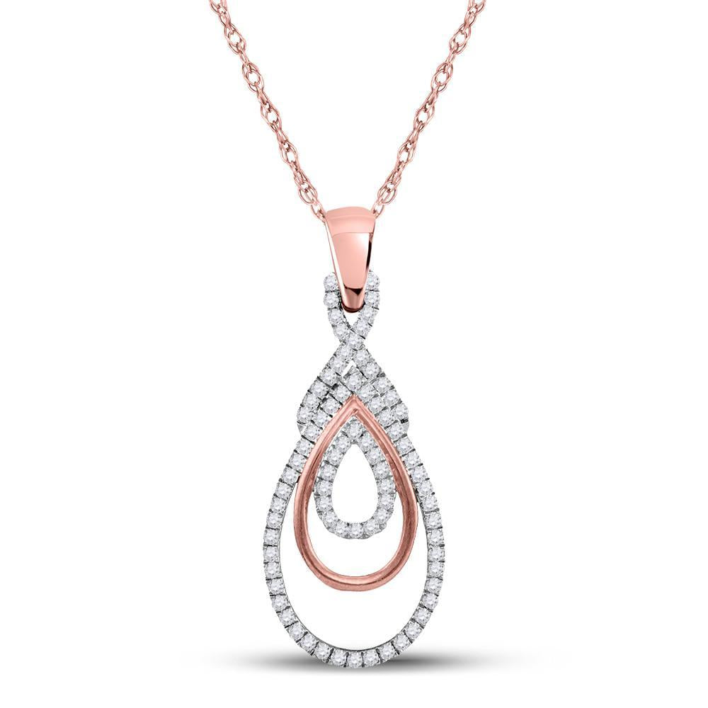10kt Rose Gold Womens Round Diamond Triple Nested Teardrop Pendant 1/4 Cttw