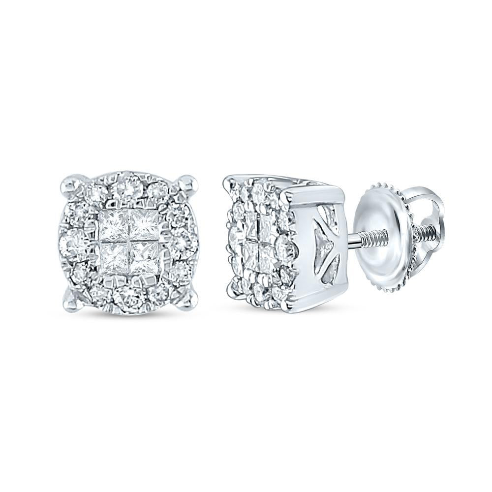 14kt White Gold Womens Princess Diamond Fashion Cluster Earrings 1/4 Cttw
