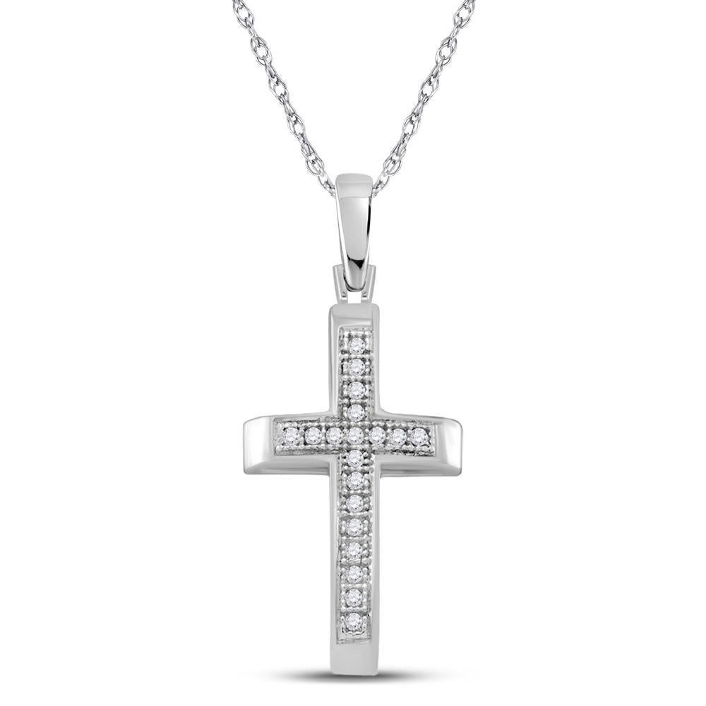 10kt White Gold Womens Round Diamond Cross Pendant 1/20 Cttw