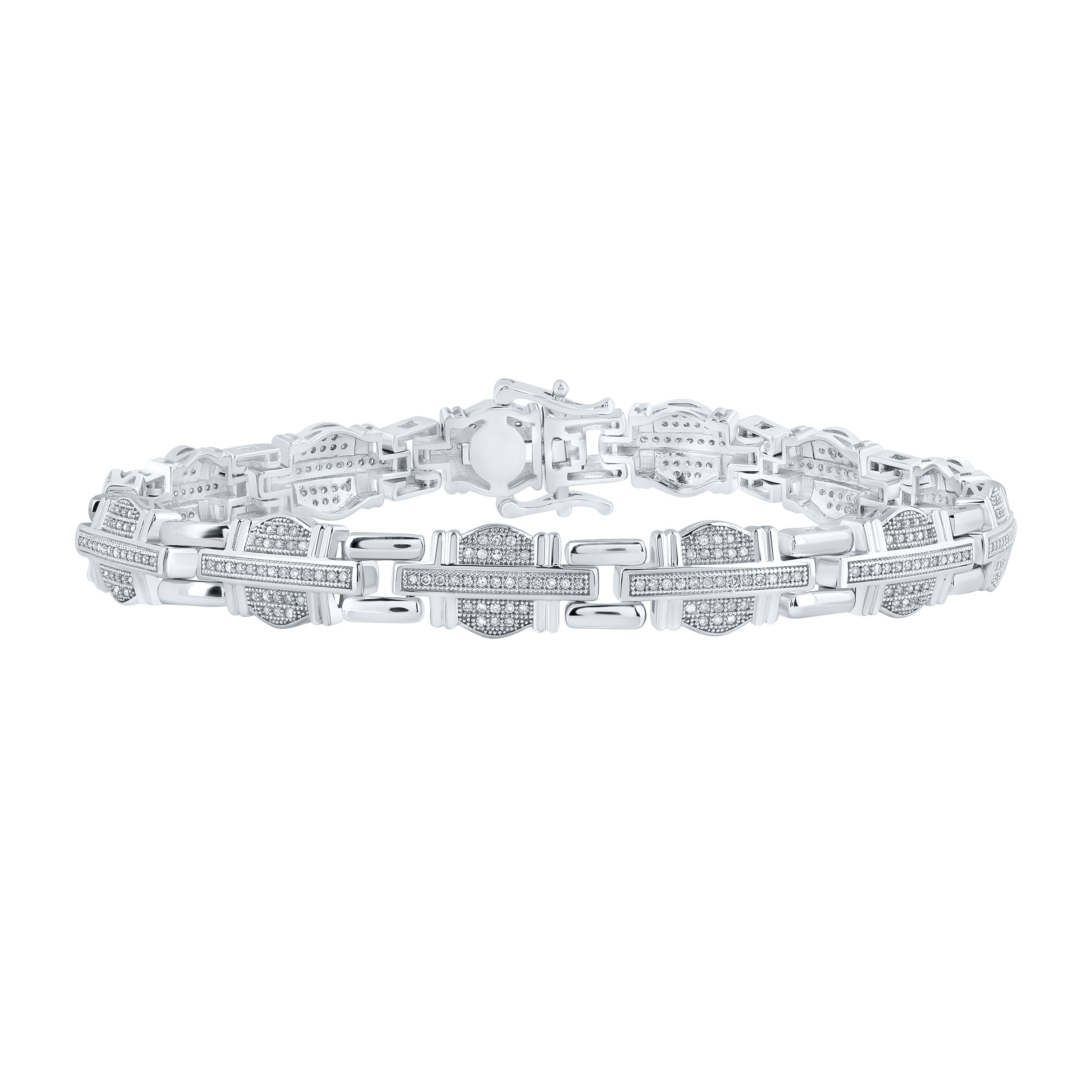 10kt White Gold Mens Round Diamond Link Bracelet 1 Cttw