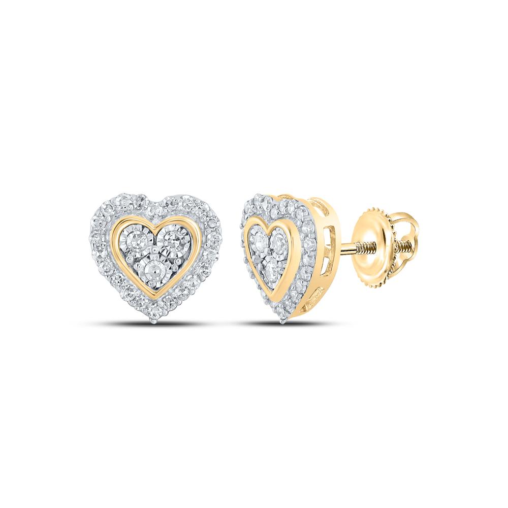 10kt Yellow Gold Womens Round Diamond Heart Earrings 1/5 Cttw