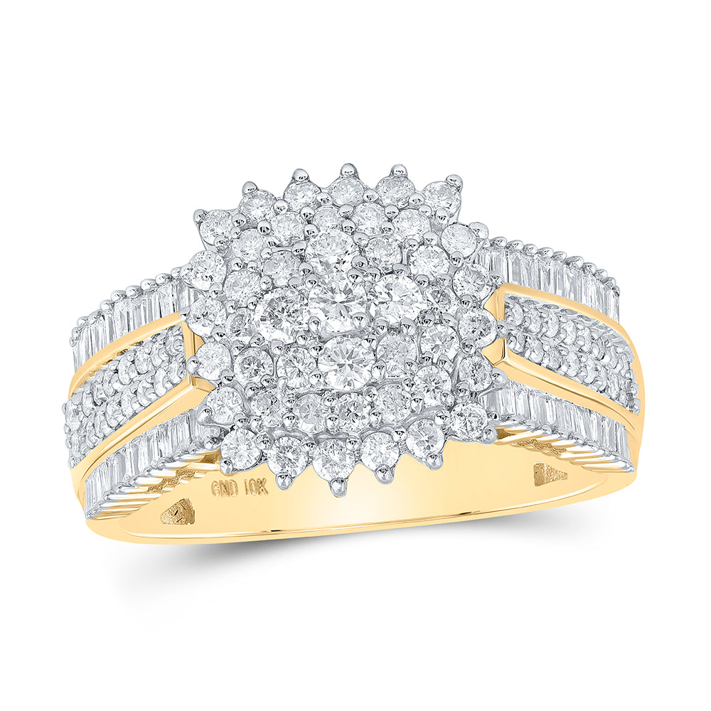10kt Yellow Gold Womens Round Diamond Cluster Ring 1 Cttw