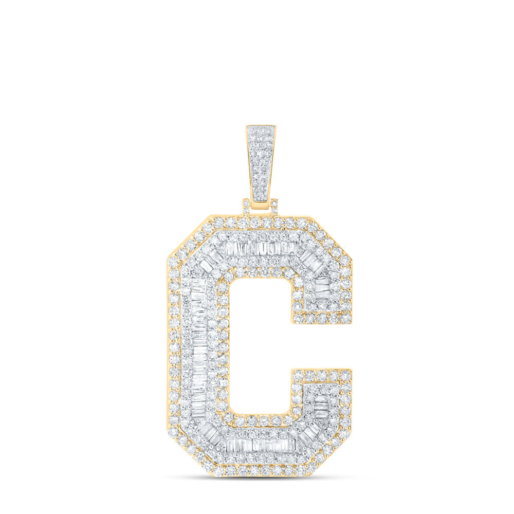 10kt Yellow Gold Mens Baguette Diamond C Initial Letter Charm Pendant 5-1/2 Cttw