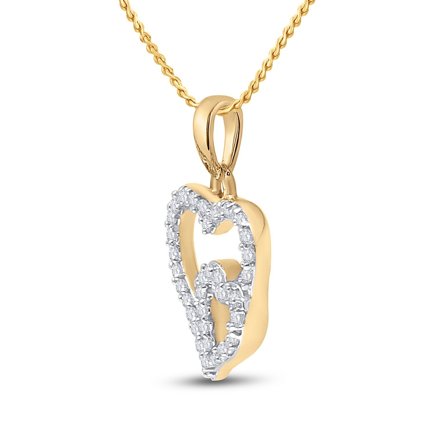 10kt Yellow Gold Womens Round Diamond Double Heart Pendant 1/10 Cttw