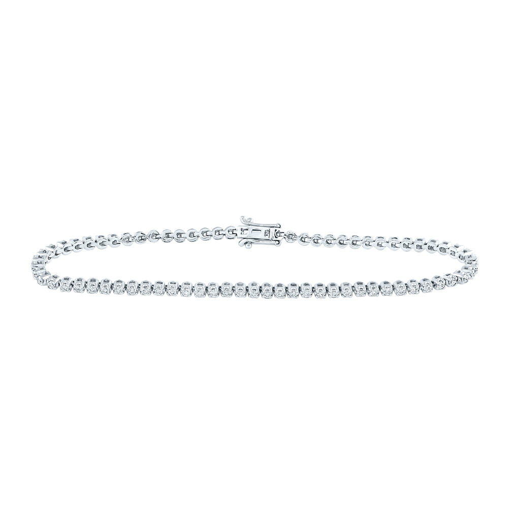 10kt White Gold Womens Round Diamond Studded Tennis Bracelet 1-1/5 Cttw