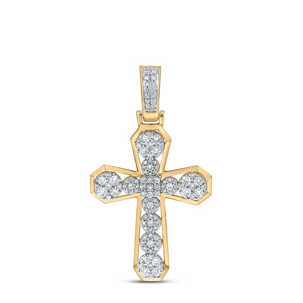 10kt Yellow Gold Mens Round Diamond Cross Charm Pendant 1-1/2 Cttw