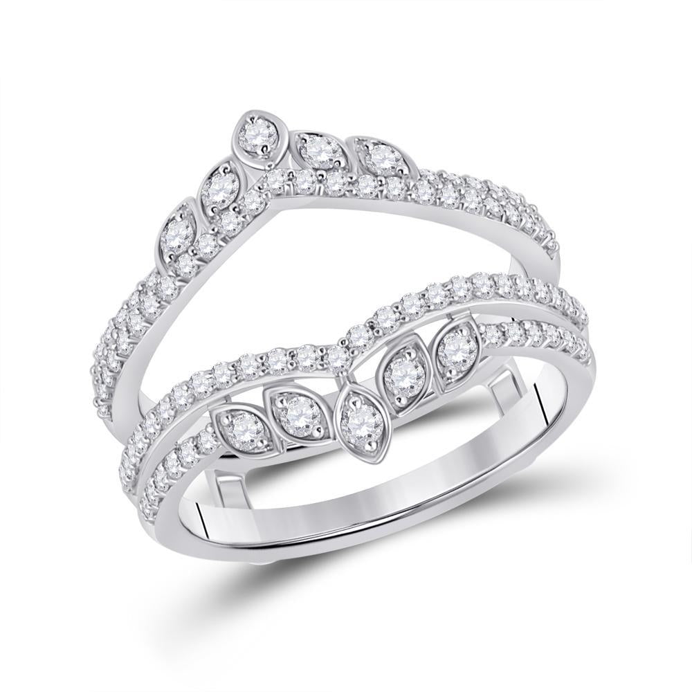 14kt White Gold Womens Round Diamond Wedding Wrap Ring Guard Enhancer 5/8 Cttw