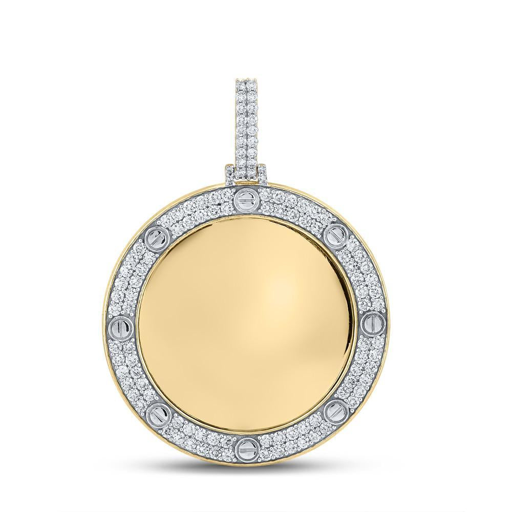 10kt Yellow Gold Mens Round Diamond Mirror Circle Charm Pendant 2 Cttw