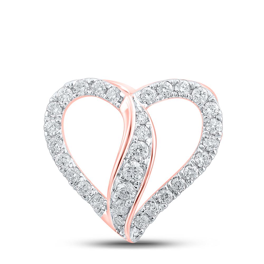 10kt Rose Gold Womens Round Diamond Heart Pendant 1/3 Cttw