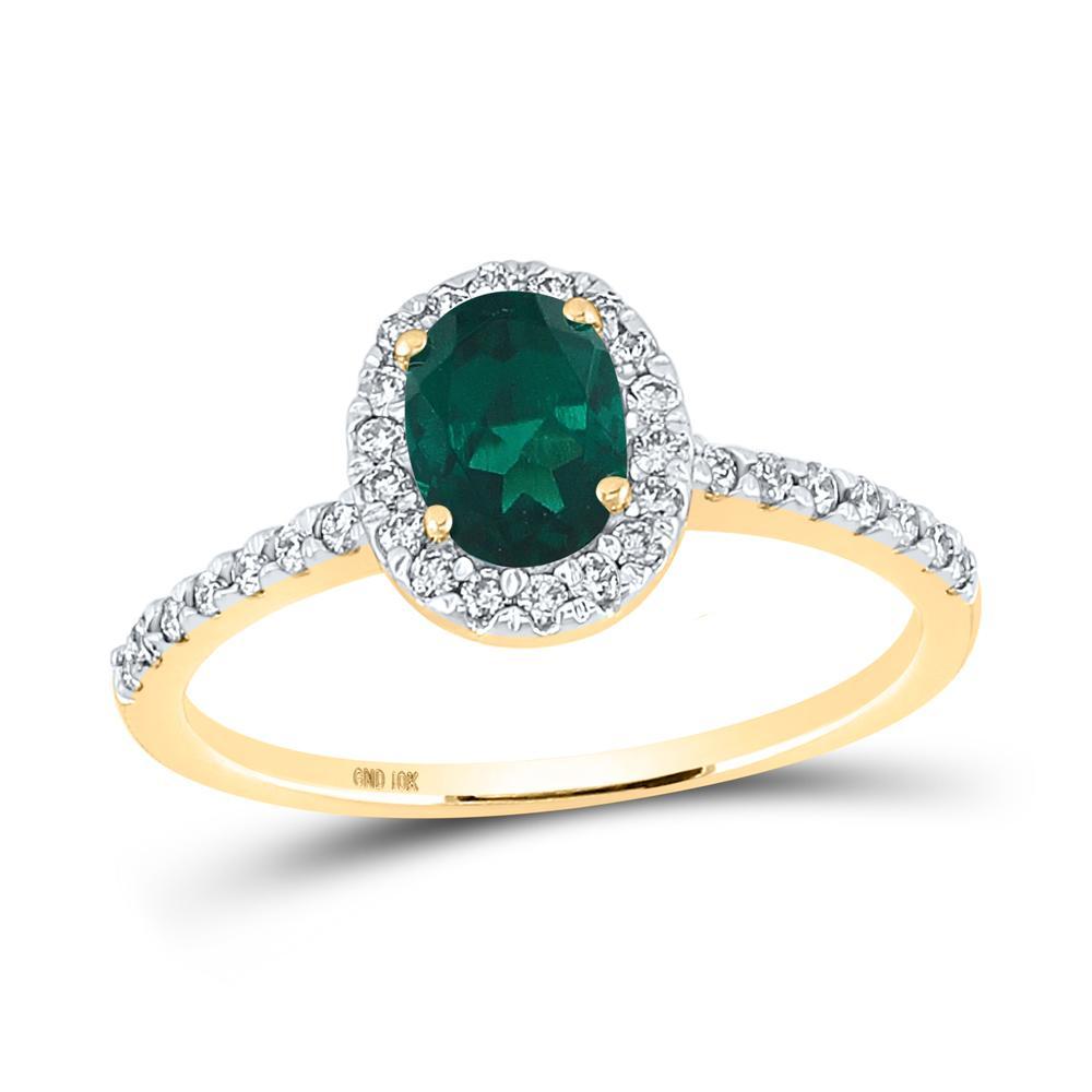 10kt Yellow Gold Womens Oval Lab-Created Emerald Solitaire Ring 1 Cttw