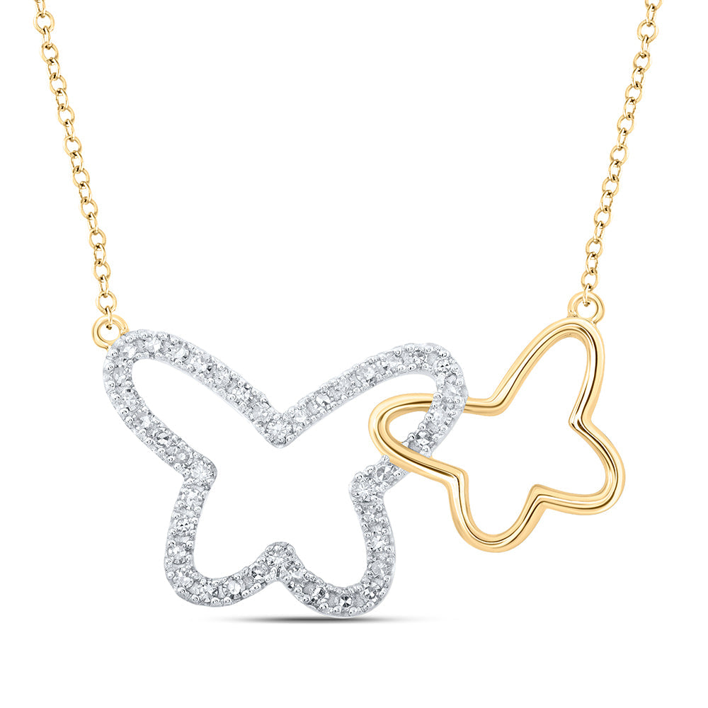 10kt Yellow Gold Womens Round Diamond Butterfly Necklace 1/4 Cttw