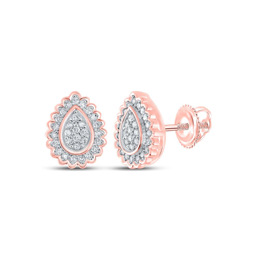 10kt Rose Gold Womens Round Diamond Teardrop Earrings 1/4 Cttw