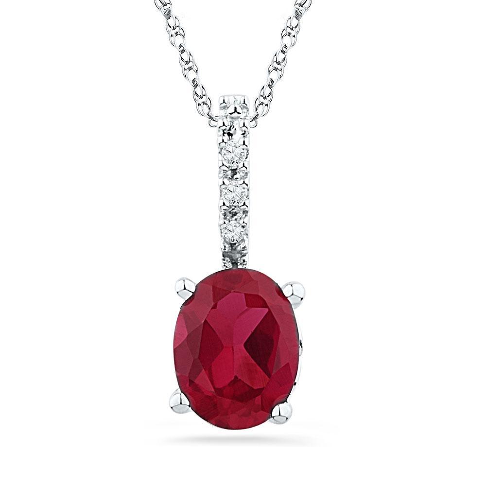 Sterling Silver Womens Oval Synthetic Ruby Solitaire Pendant 1 Cttw