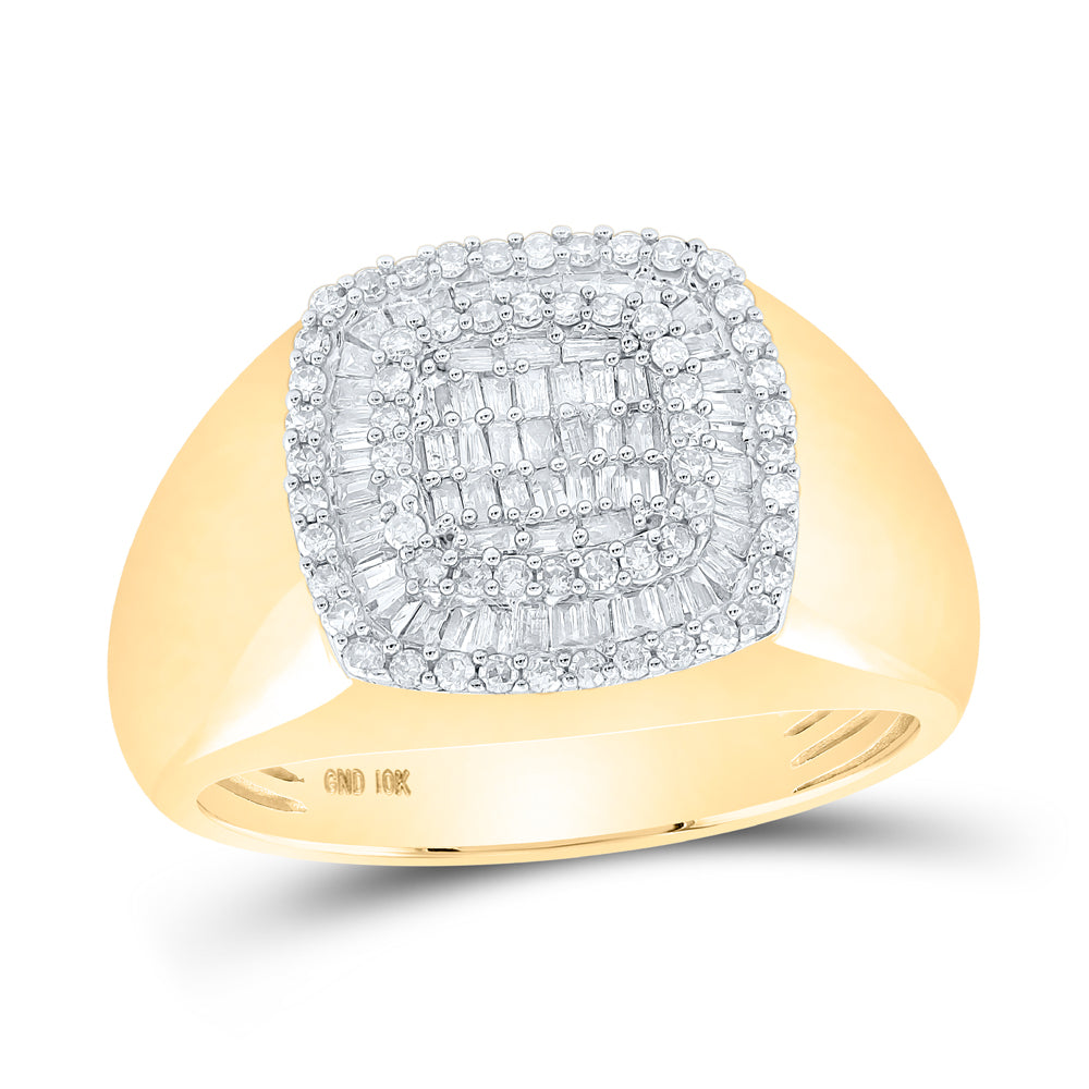 10kt Yellow Gold Mens Baguette Diamond Square Ring 3/4 Cttw