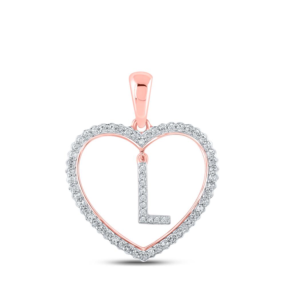 10kt Rose Gold Womens Round Diamond Heart L Letter Pendant 1/4 Cttw