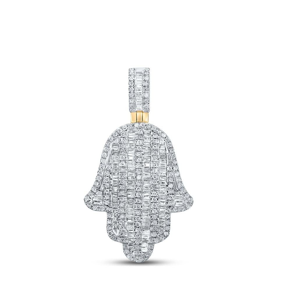 10kt Yellow Gold Mens Baguette Diamond Hamsa Charm Pendant 1 Cttw