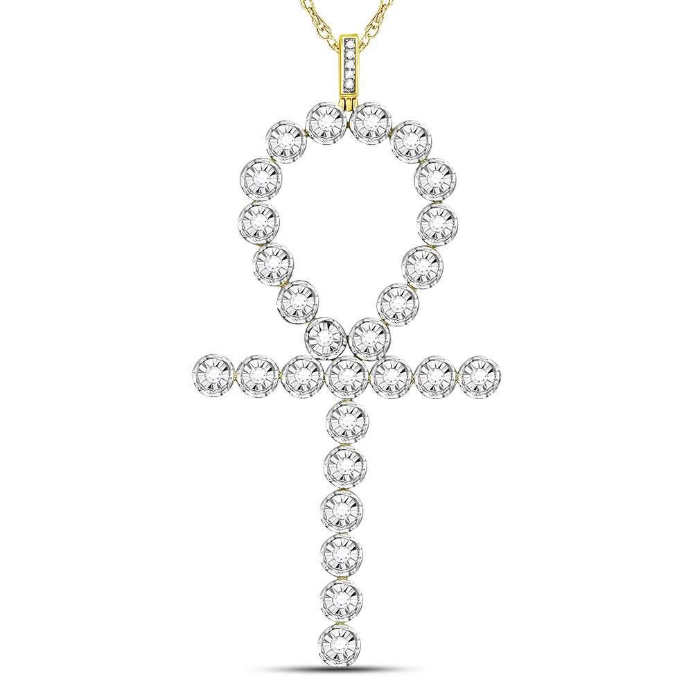 10kt Yellow Gold Mens Round Diamond Ankh Cross Charm Pendant 3/4 Cttw