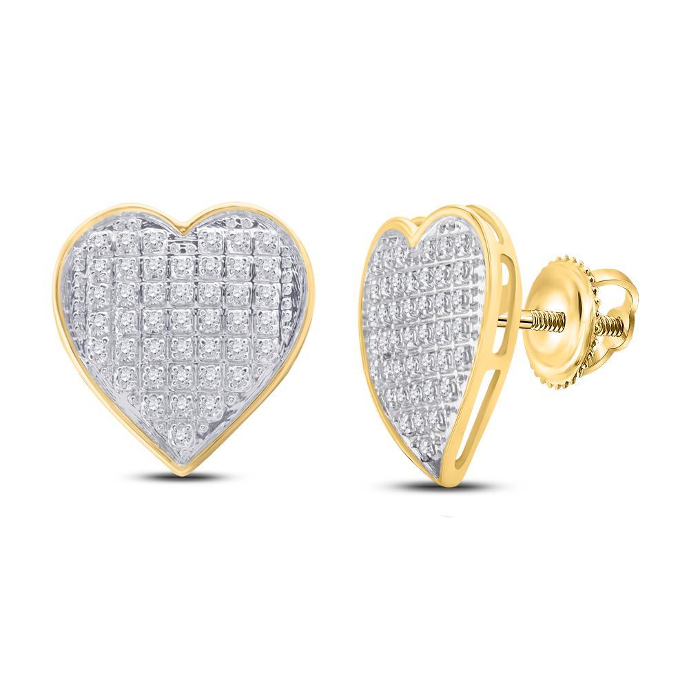 10kt Yellow Gold Womens Round Diamond Heart Cluster Earrings 1/4 Cttw