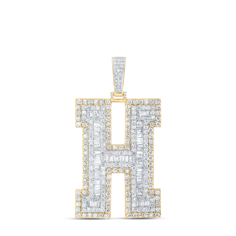 10kt Yellow Gold Mens Baguette Diamond H Initial Letter Charm Pendant 6 Cttw