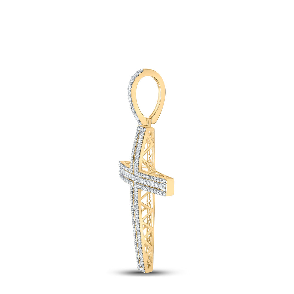 10kt Yellow Gold Mens Round Diamond Cross Charm Pendant 4 Cttw