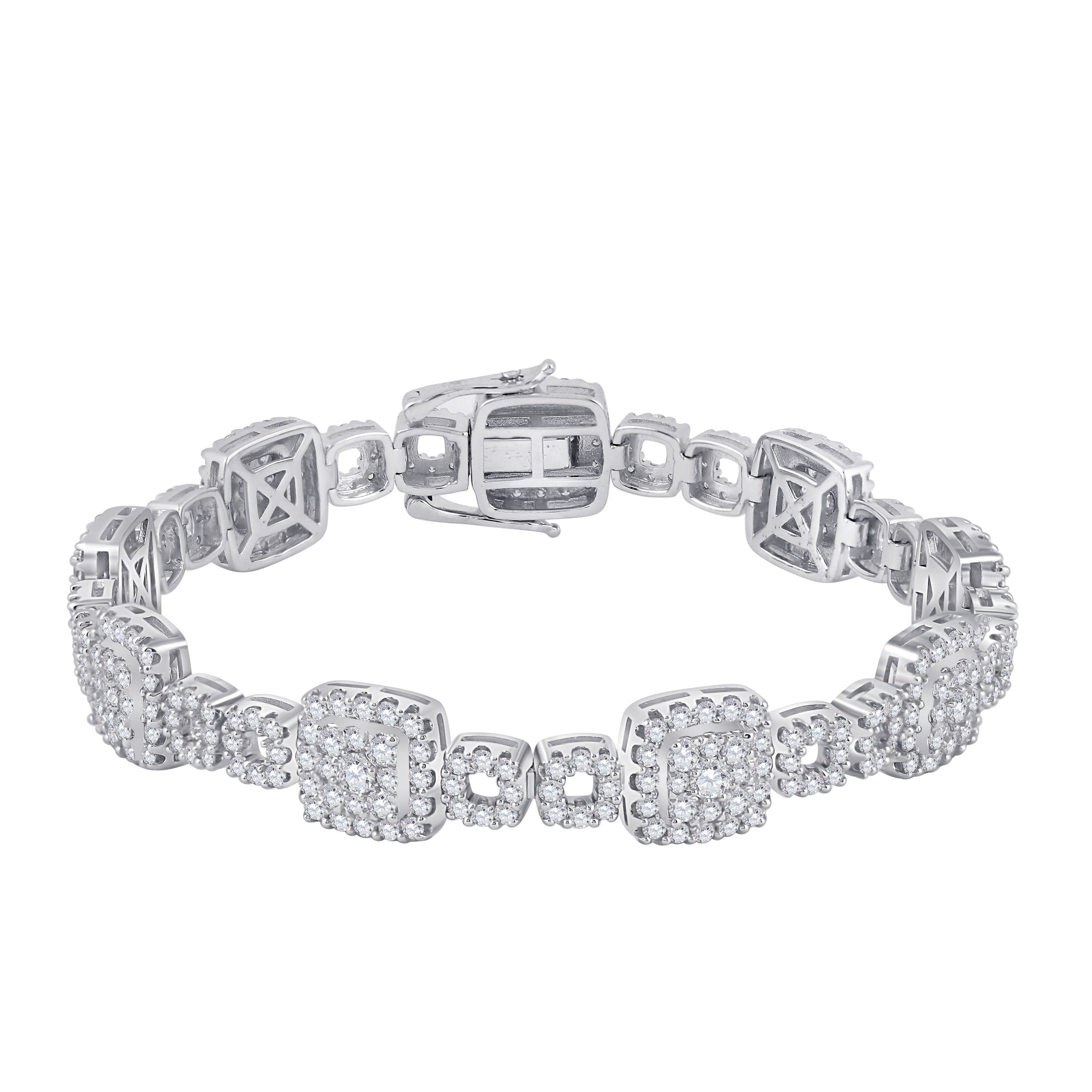 14kt White Gold Womens Round Diamond Square Link Bracelet 5-3/4 Cttw