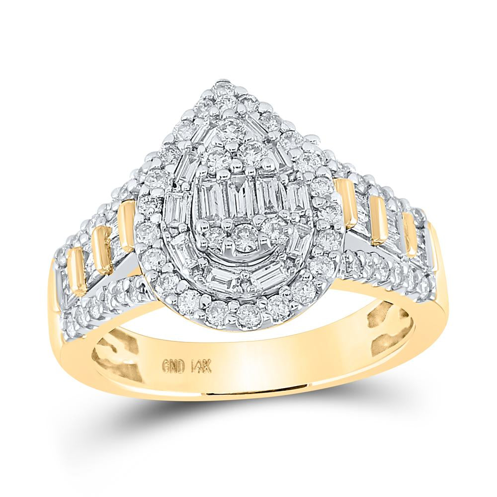 14kt Yellow Gold Womens Round Diamond Teardrop Ring 1 Cttw