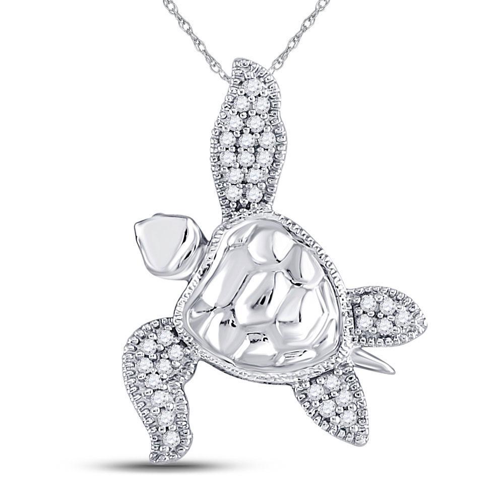 10kt White Gold Womens Round Diamond Turtle Tortoise Pendant 1/10 Cttw