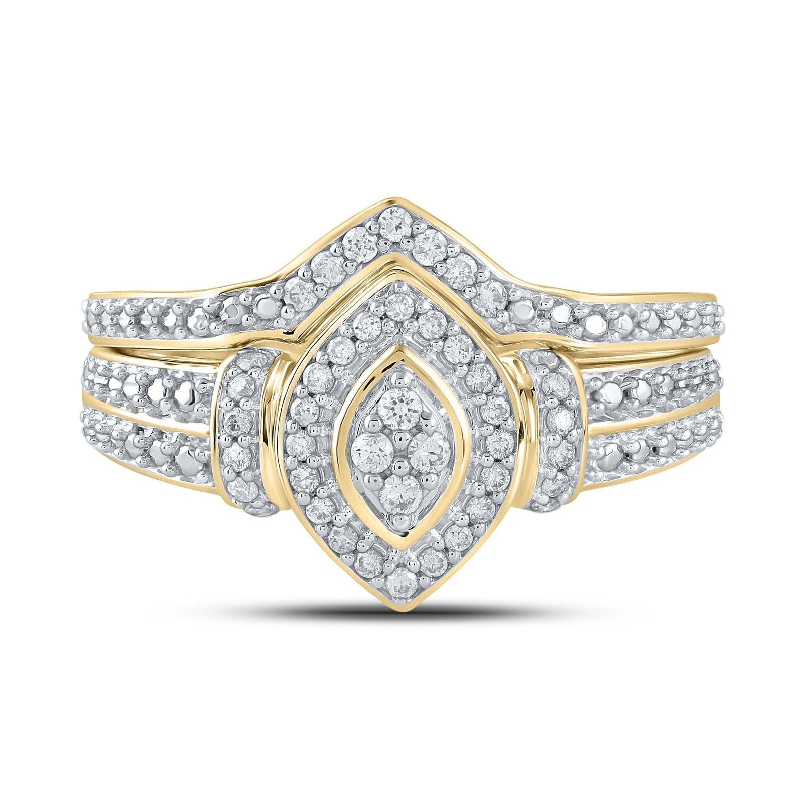 10kt Yellow Gold Round Diamond Bridal Wedding Ring Band Set 1/5 Cttw