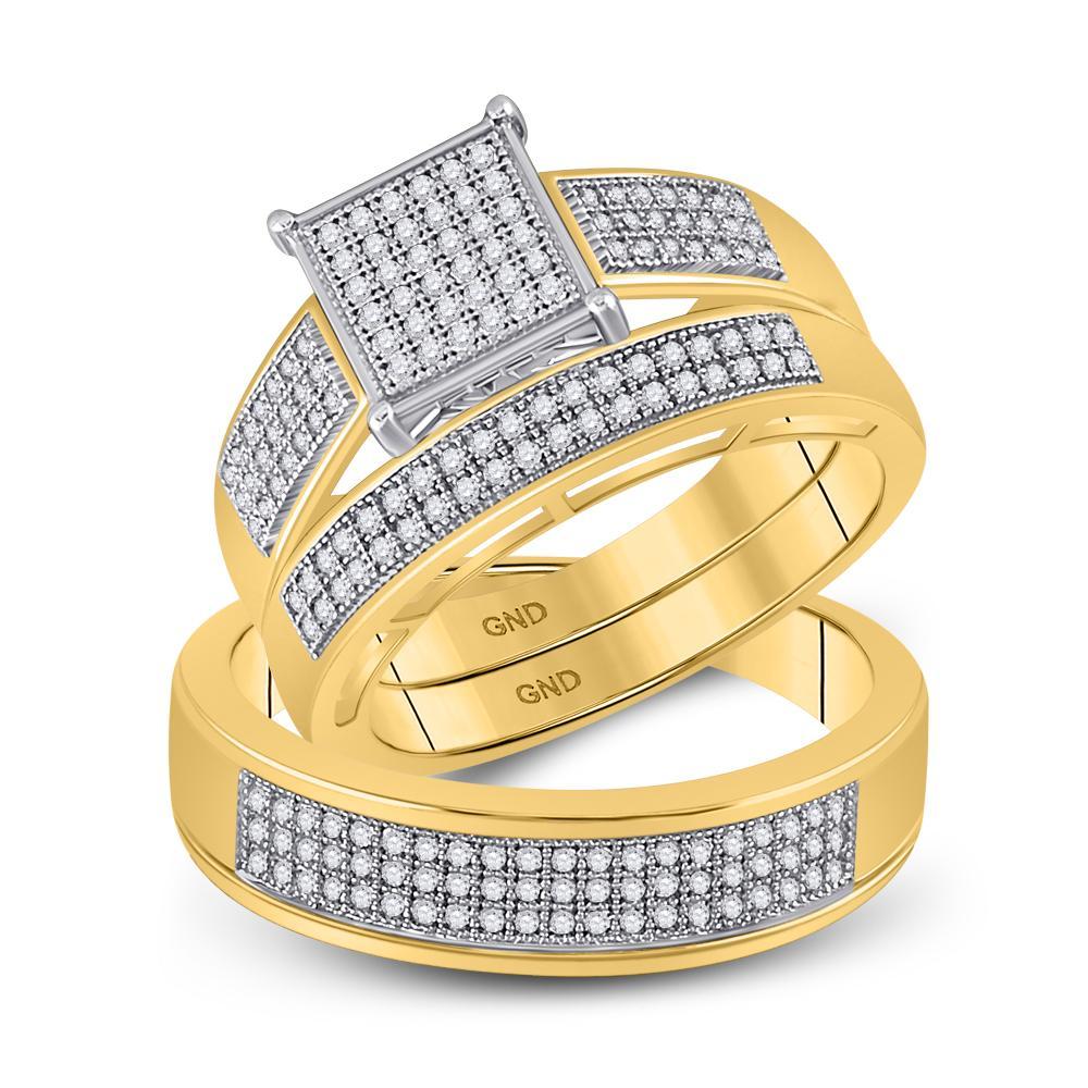 10kt Yellow Gold His Hers Round Diamond Square Matching Wedding Set 5/8 Cttw