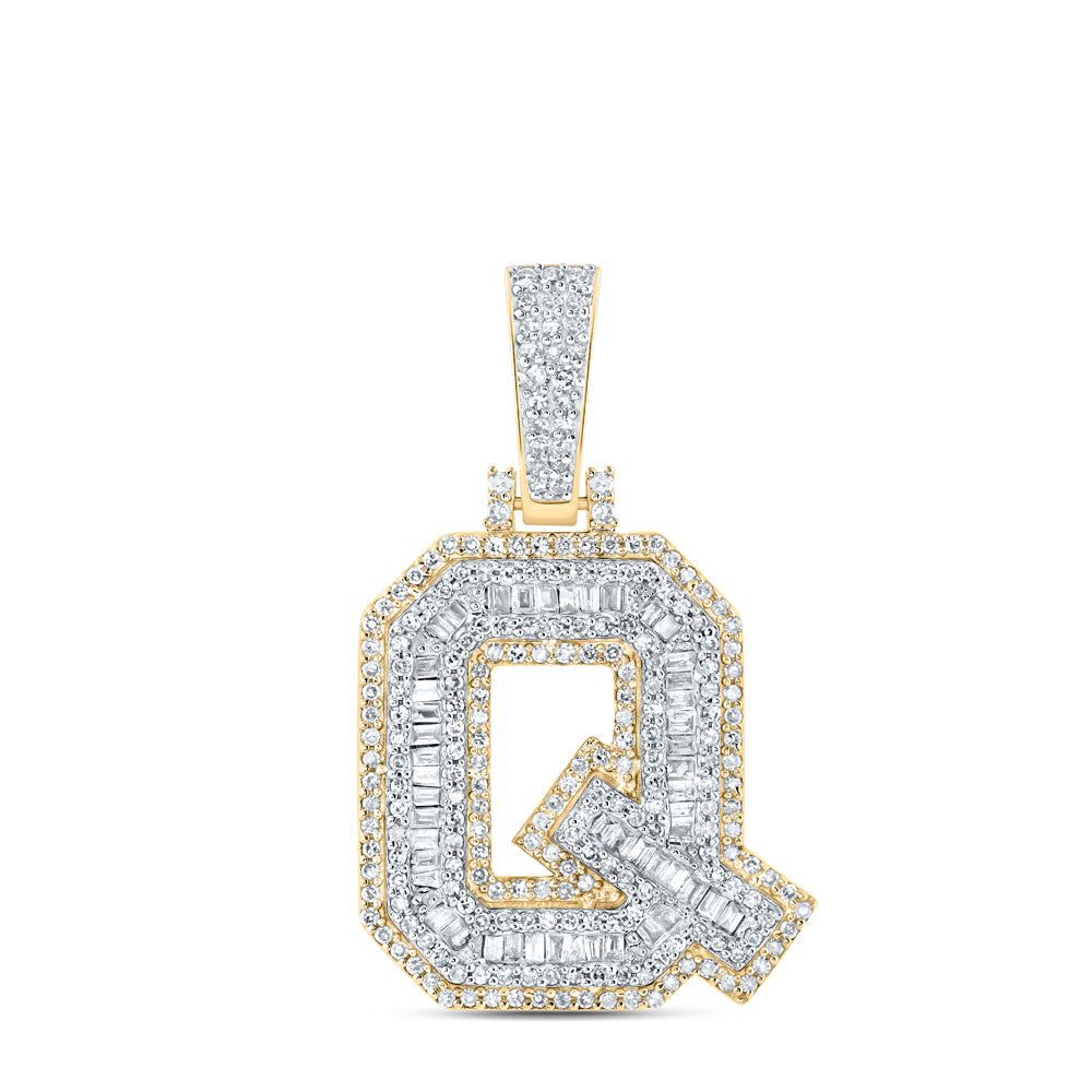 10kt Yellow Gold Mens Baguette Diamond Q Initial Letter Charm Pendant 3/4 Cttw