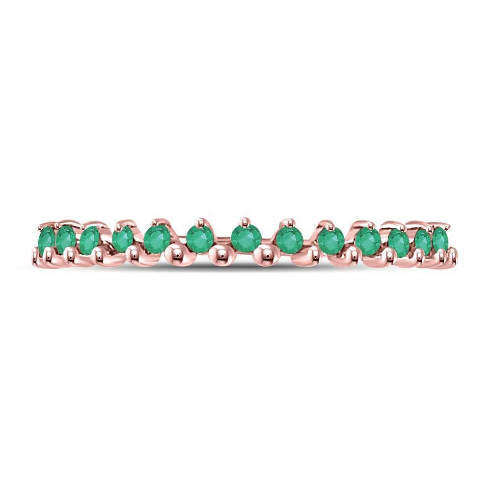 10kt Rose Gold Womens Round Emerald Stackable Band Ring 1/8 Cttw