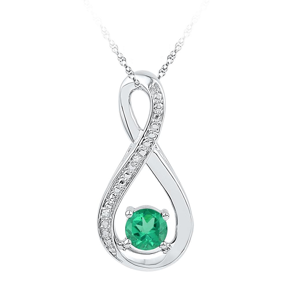 Sterling Silver Womens Round Synthetic Emerald Fashion Pendant 1/2 Cttw