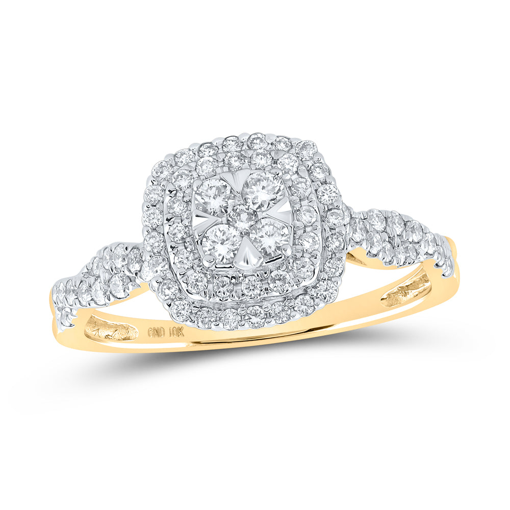 10kt Yellow Gold Womens Round Diamond Square Cluster Ring 1/2 Cttw