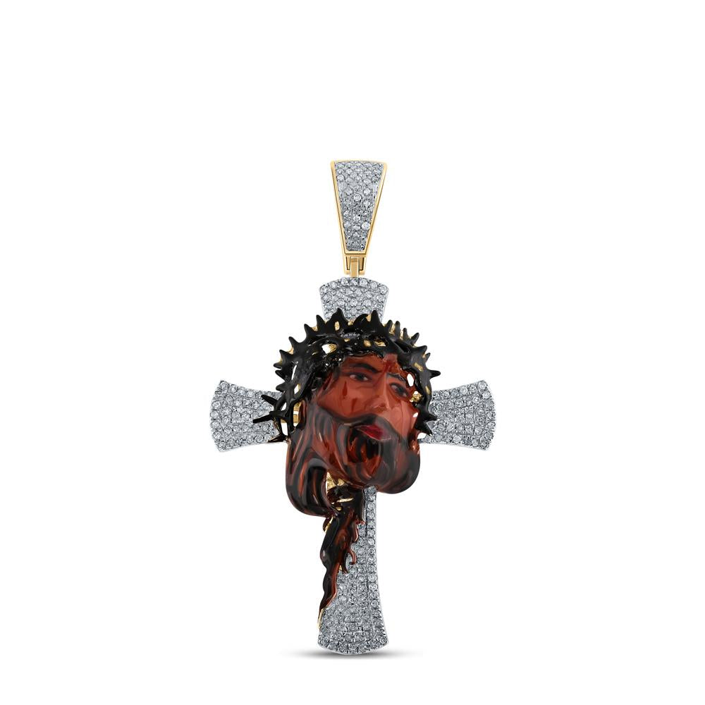 10kt Yellow Gold Mens Round Diamond Jesus Cross Charm Pendant 1/2 Cttw