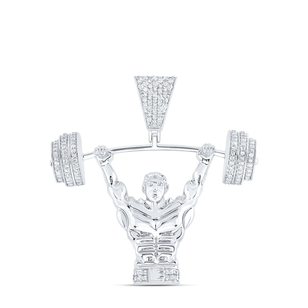 10kt White Gold Mens Round Diamond Weight Lifter Charm Pendant 5/8 Cttw