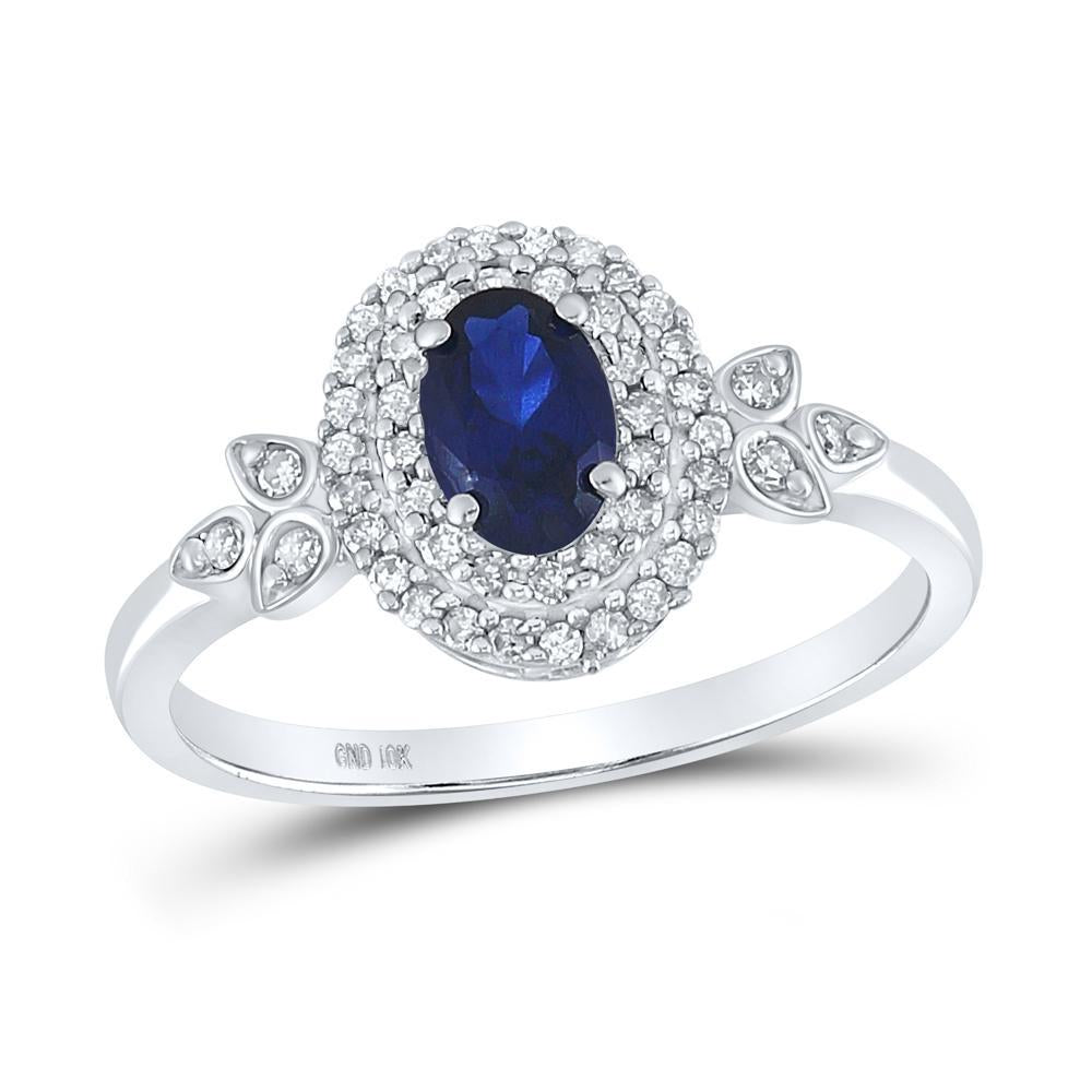 10kt White Gold Womens Oval Lab-Created Blue Sapphire Solitaire Ring 1 Cttw