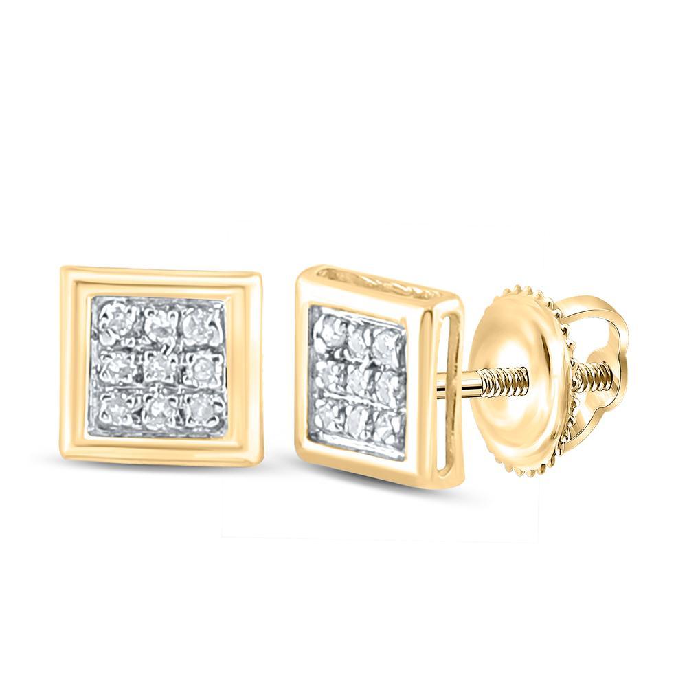 10kt Yellow Gold Womens Round Diamond Square Earrings 1/20 Cttw