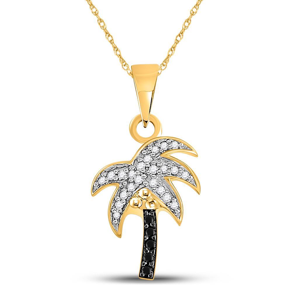 10kt Yellow Gold Womens Round Black Color Enhanced Diamond Palm Tree Pendant 1/8 Cttw