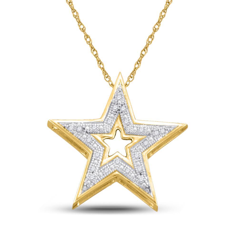 10kt Yellow Gold Womens Round Diamond Simple Star Cutout Pendant 1/20 Cttw