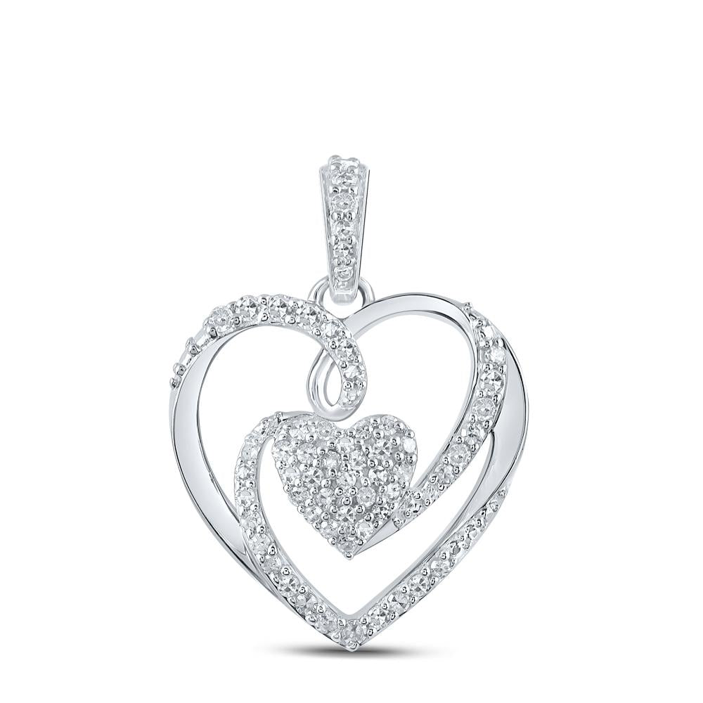 10kt White Gold Womens Round Diamond Heart Pendant 1/4 Cttw