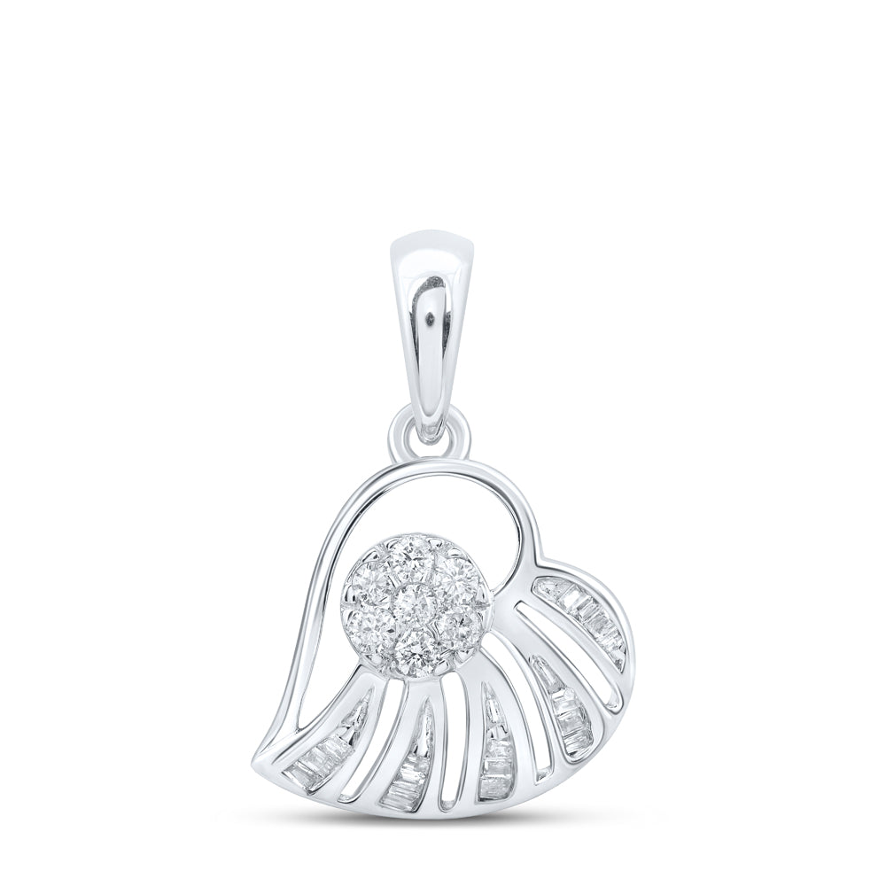 10kt White Gold Womens Round Diamond Heart Pendant 1/4 Cttw