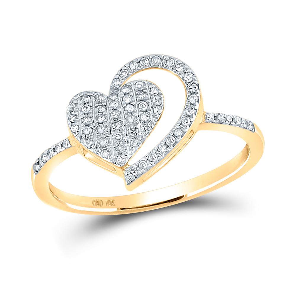 10kt Yellow Gold Womens Round Diamond Heart Ring 1/5 Cttw