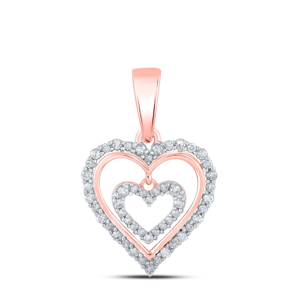 10kt Rose Gold Womens Round Diamond Heart Pendant 1/4 Cttw